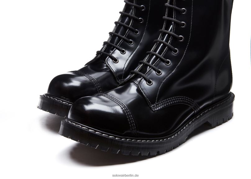 Männer Solovair Schwarzer, Hochglänzender 8-loch-derby-stiefel Mit Stahlkappe 0284f96