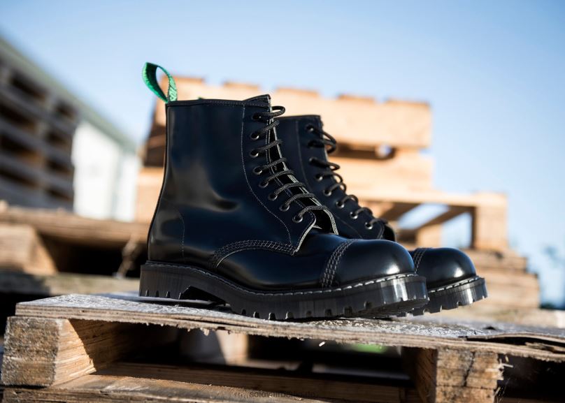 Männer Solovair Schwarzer, Hochglänzender 8-loch-derby-stiefel Mit Stahlkappe 0284f96