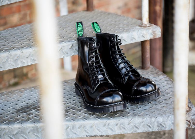 Männer Solovair Schwarzer, Hochglänzender 8-loch-derby-stiefel Mit Stahlkappe 0284f96