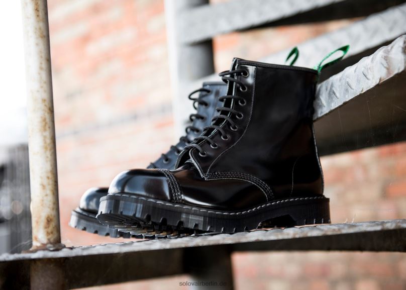 Männer Solovair Schwarzer, Hochglänzender 8-loch-derby-stiefel Mit Stahlkappe 0284f96