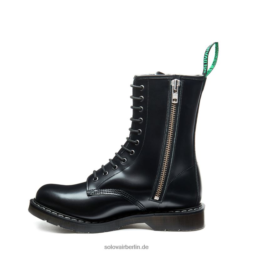 Männer Solovair Schwarzer, Hochglänzender Derby-stiefel Mit 11 ösen Und Reißverschluss 0284f122