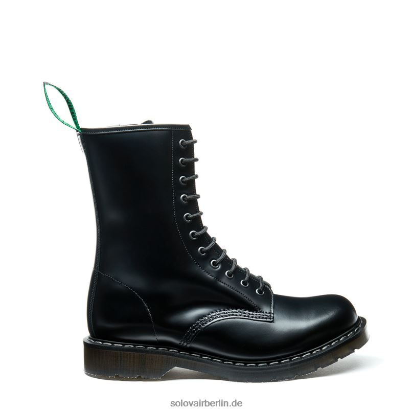 Männer Solovair Schwarzer, Hochglänzender Derby-stiefel Mit 11 ösen Und Reißverschluss 0284f122