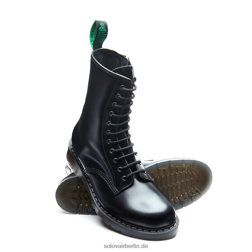 Männer Solovair Schwarzer, Hochglänzender Derby-stiefel Mit 11 ösen Und Reißverschluss 0284f122