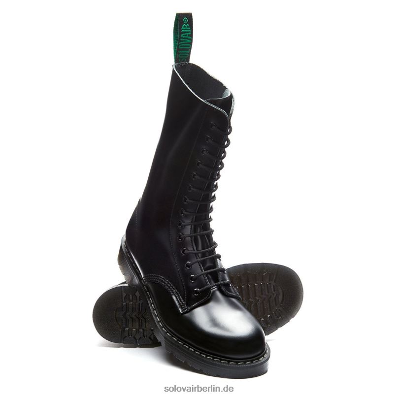 Männer Solovair Schwarzer, Hochglänzender Derby-stiefel Mit 14 ösen 0284f132