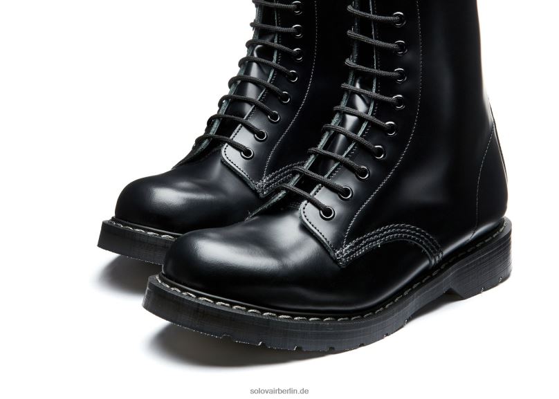 Männer Solovair Schwarzer, Hochglänzender Derby-stiefel Mit 14 ösen 0284f132