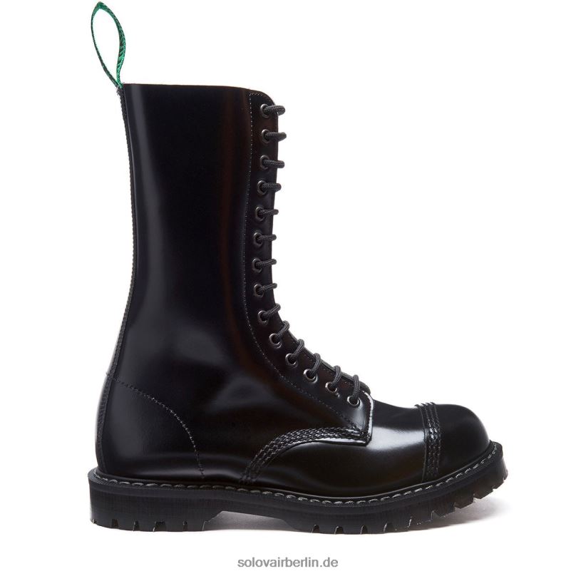 Männer Solovair Schwarzer, Hochglänzender Derby-stiefel Mit 14 ösen Und Stahlkappe 0284f131