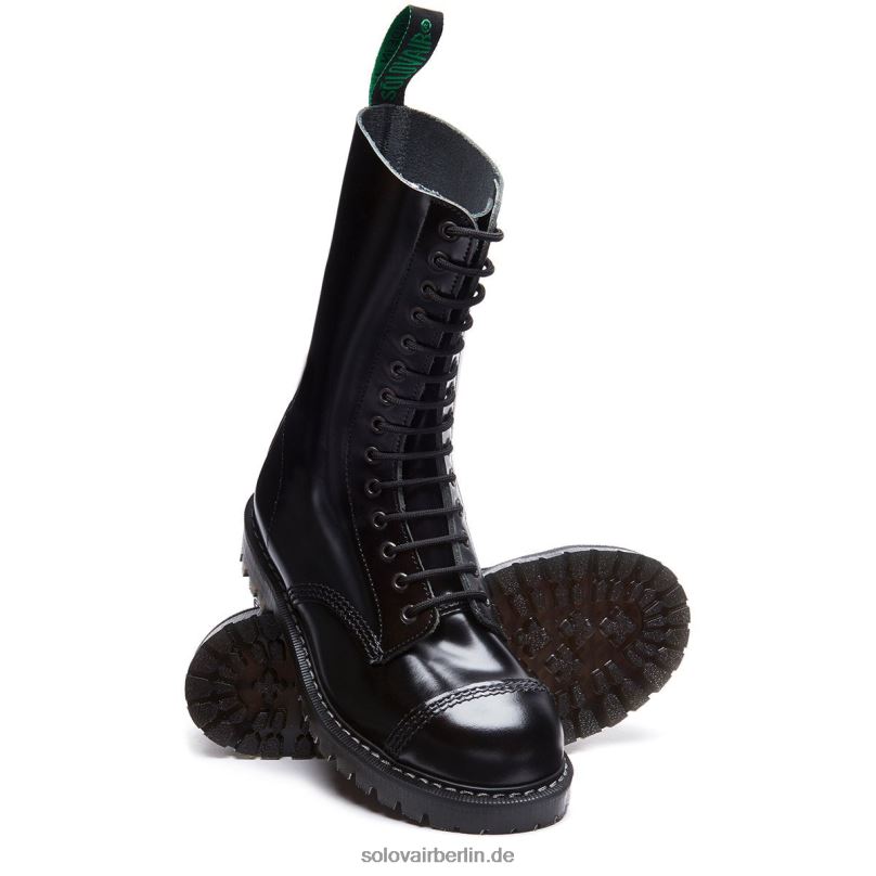 Männer Solovair Schwarzer, Hochglänzender Derby-stiefel Mit 14 ösen Und Stahlkappe 0284f131