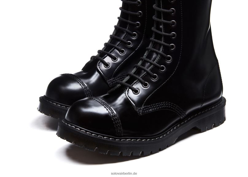 Männer Solovair Schwarzer, Hochglänzender Derby-stiefel Mit 14 ösen Und Stahlkappe 0284f131
