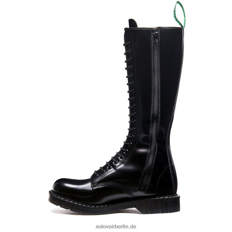 Männer Solovair Schwarzer, Hochglänzender Derby-stiefel Mit 20 ösen Und Reißverschluss 0284f71