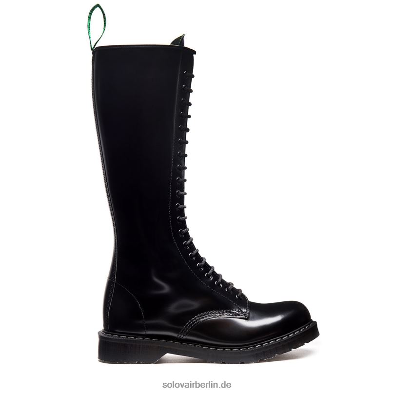 Männer Solovair Schwarzer, Hochglänzender Derby-stiefel Mit 20 ösen Und Reißverschluss 0284f71