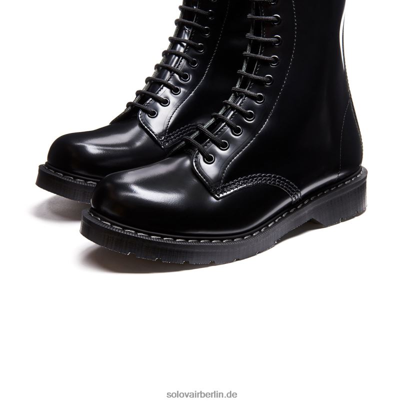 Männer Solovair Schwarzer, Hochglänzender Derby-stiefel Mit 20 ösen Und Reißverschluss 0284f71