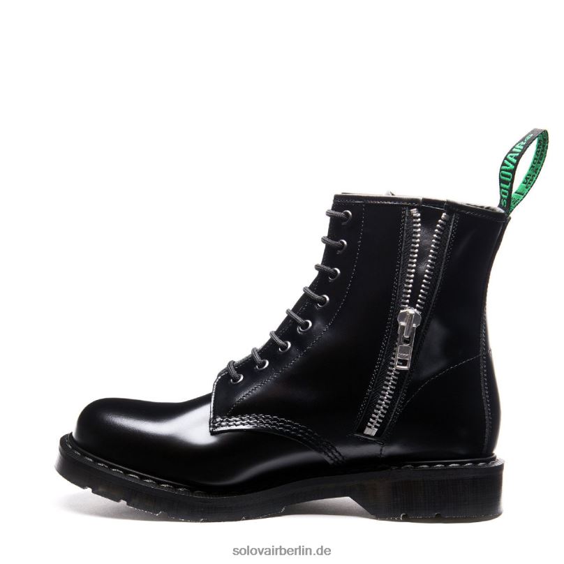 Männer Solovair Schwarzer, Hochglänzender Derby-stiefel Mit 8 ösen Und Reißverschluss 0284f72