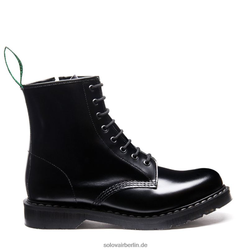 Männer Solovair Schwarzer, Hochglänzender Derby-stiefel Mit 8 ösen Und Reißverschluss 0284f72