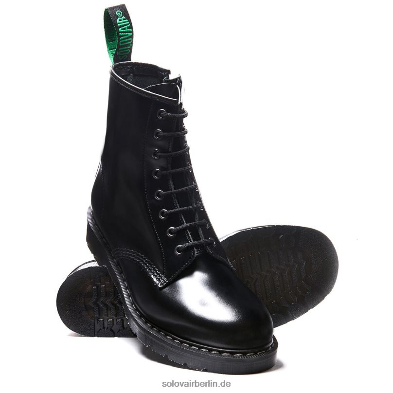 Männer Solovair Schwarzer, Hochglänzender Derby-stiefel Mit 8 ösen Und Reißverschluss 0284f72