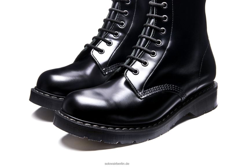 Männer Solovair Schwarzer, Hochglänzender Derby-stiefel Mit 8 ösen Und Reißverschluss 0284f72