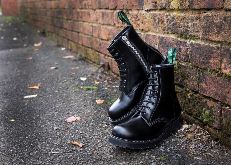 Männer Solovair Schwarzer, Hochglänzender Derby-stiefel Mit 8 ösen Und Reißverschluss 0284f72