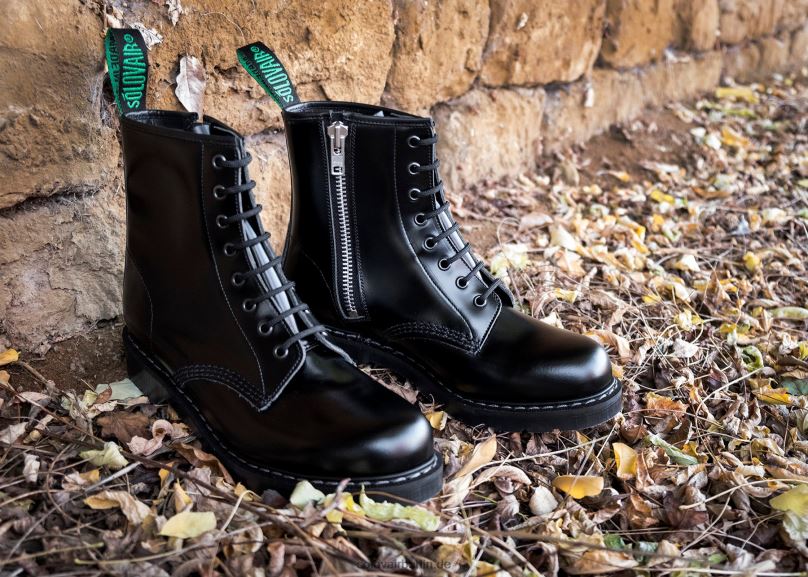 Männer Solovair Schwarzer, Hochglänzender Derby-stiefel Mit 8 ösen Und Reißverschluss 0284f72