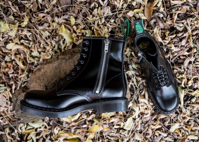 Männer Solovair Schwarzer, Hochglänzender Derby-stiefel Mit 8 ösen Und Reißverschluss 0284f72