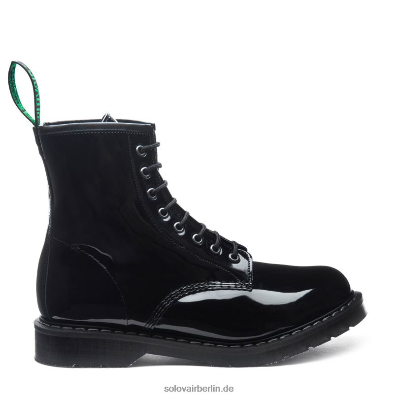 Männer Solovair Schwarzer Veganer 8-loch-derby-stiefel Aus Lackleder 0284f99