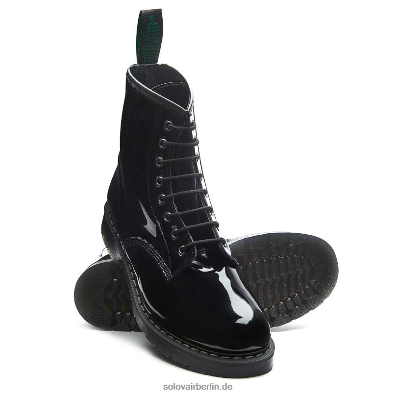 Männer Solovair Schwarzer Veganer 8-loch-derby-stiefel Aus Lackleder 0284f99