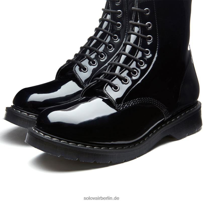 Männer Solovair Schwarzer Veganer 8-loch-derby-stiefel Aus Lackleder 0284f99