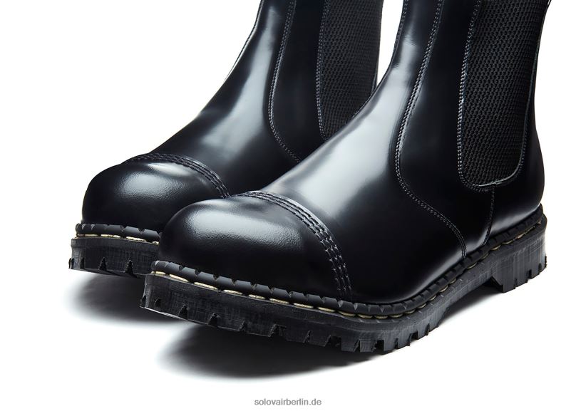 Männer Solovair Schwarzer, Hochglänzender Händlerstiefel Mit Stahlkappe 0284f47