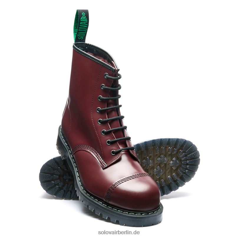 Männer Solovair Kirschroter, Hochglänzender 8-loch-derby-stiefel Mit Stahlkappe 0284f160