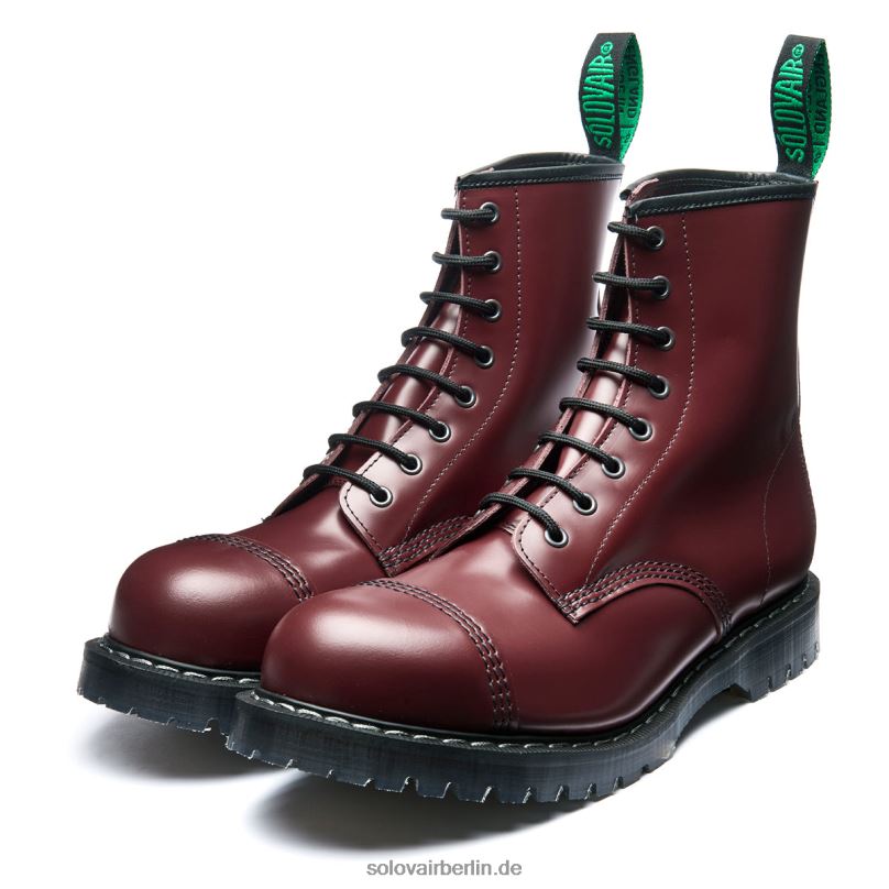 Männer Solovair Kirschroter, Hochglänzender 8-loch-derby-stiefel Mit Stahlkappe 0284f160